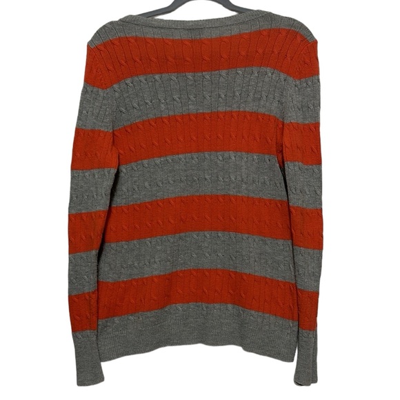 Talbots Lambswool Blend Women’s Grey Orange Striped Sweater Size Medium - Picture 2 of 6